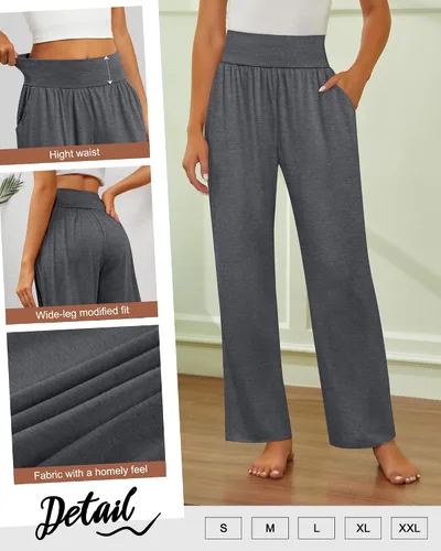 Miniatura 188 de Neer - Conjunto de 3 pantalones de yoga de pierna ancha para mujer - Pantalones deportivos cómodos, holgados, de cintura alta y casuales