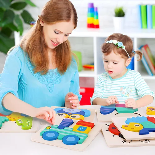 Miniatura 6 de QZMTOY Rompecabezas para niños pequeños, paquete de 10 rompecabezas de madera para niños pequeños, rompecabezas Montessori para niños de 1-3, 2-4