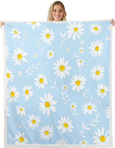 Miniatura 10 de Manfei Manta de margaritas, manta de flores amarillas y blancas para sofá, manta de cama de jardín botánico para niños y niñas, decoración