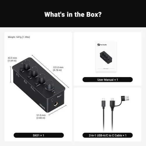 Miniatura 8 de Fosi Audio SK01 Amplificador para Auriculares Ecualizador Preamplificador con Control de Tono de Graves, Medios y Agudos y Compensación de Sonoridad