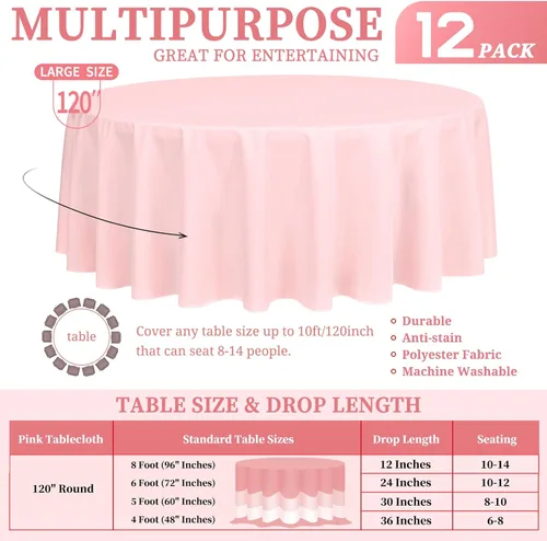Miniatura 207 de Showgeous Paquete de 4 manteles redondos color rosa intenso de 120 pulgadas de poliéster para mesas redondas, manteles de tela decorativa lavable