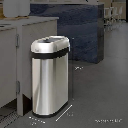 Miniatura 6 de simplehuman Papelera delgada con parte superior abierta de 50 litros / 13.2 galones, grado comercial, acero inoxidable cepillado de calibre pesado