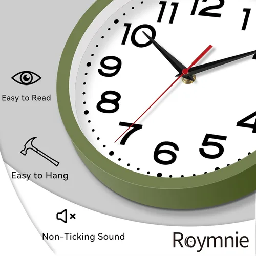 Miniatura 7 de Reloj de pared Roymnie, silencioso y sin tictac, moderno, funciona con pilas, analógico, pequeño, clásico, decorativo, de 20 cm, para cocina, baño