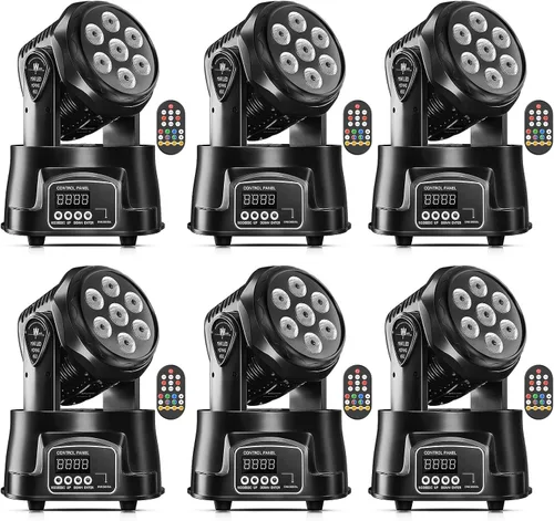 Miniatura 13 de U`King Luz de cabeza móvil RGBW LED Efecto de iluminación de escenario, 7 x 10 W, cabezales móviles, luces de lavado por DMX y control remoto