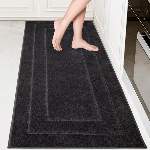 Miniatura 28 de PURRUGS Juego de 2 alfombras de cocina lavables a máquina (24 x 35.5 + 24 x 59 pulgadas), alfombras de pasillo de cocina antideslizantes y Marrón