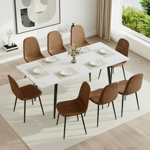 Miniatura 17 de FURNITO Mesa de comedor extensible de 59 a 75 pulgadas, mesa de comedor grande para 4-8, mesa de comedor moderna con patas de metal, mesa de comedor