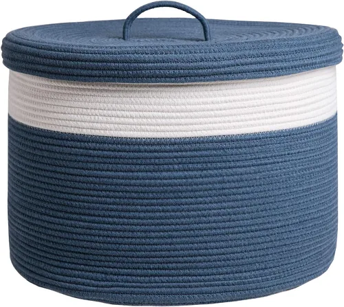 Miniatura 28 de Cesta de almacenamiento extra grande de 16" x 16" x 18" con tapa, cestas de almacenamiento de cuerda de algodón, canasta de lavandería, contenedor