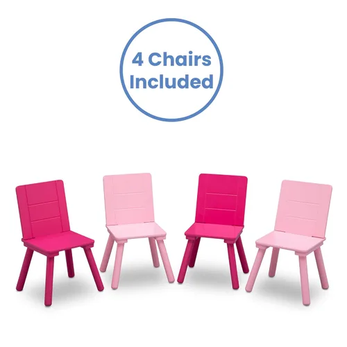 Miniatura 5 de Delta Children Juego de mesa y silla para niños (4 sillas incluidas), Blanco/Rosa