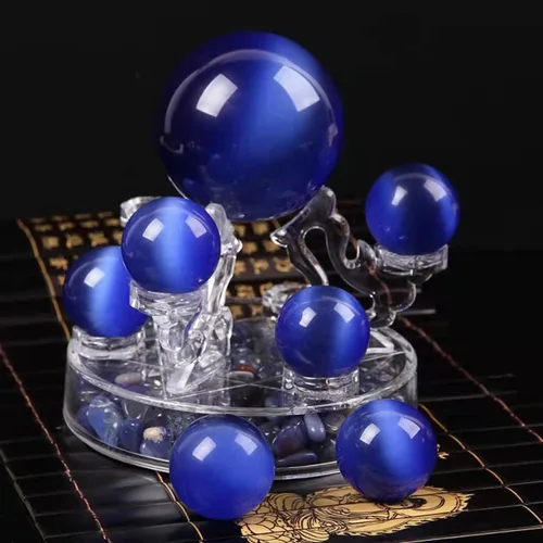 Miniatura 5 de Bolas Baoding de cristal de ojo de tigre de gato artificial azul rey de 1.57 pulgadas, bolas de salud chinas de cuarzo curativo para terapia de #2