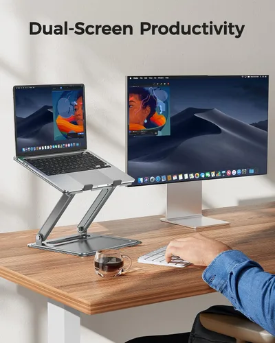 Miniatura 7 de LORYERGO Soporte ajustable para laptop, portátil para portátiles de 17.3 pulgadas, soporta hasta 17.6 libras, postura ergonómica y disipación de Gris