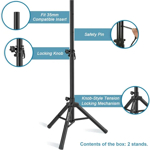 Miniatura 2 de Vondynote Par de soportes para altavoces de trípode de altura ajustable de 33.5 a 53.5 pulgadas, soporte delgado para mini altavoz, PA DJ, trípode