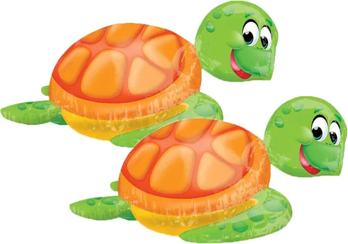 Anagram - Juego de 2 globos de aluminio de tortuga marina jumbo de 31 pulgadas para fiestas de playa y piscina, fiestas de cumpleaños y celebraciones