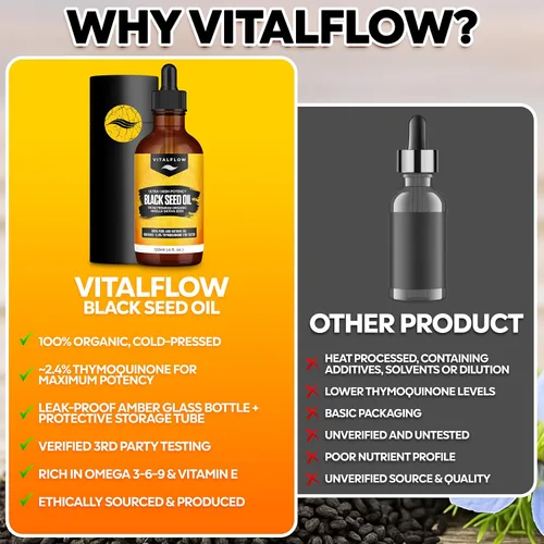 Miniatura 4 de VITALFLOW Aceite de semilla negra orgánica de 4.1 fl oz 100% puro y natural prensado en frío Contenido de timoquinona ultra alto Para