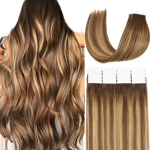 Miniatura 43 de Loxxy Extensiones adhesivas de cabello humano de 12 pulgadas, extensiones de cabello humano real color negro azabache, con cinta adhesiva de trama