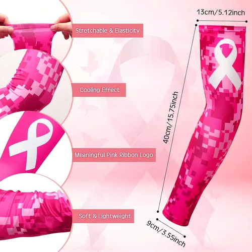 Miniatura 2 de Xtinmee 24 pares de mangas de concientización sobre el cáncer de mama, cinta rosa, compresión deportiva de compresión, mangas de brazo
