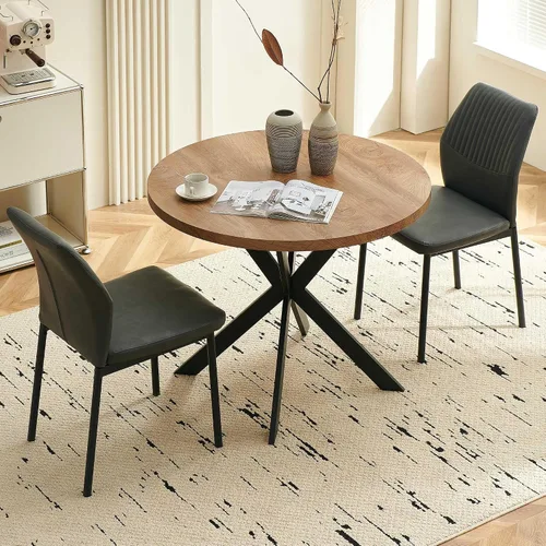 Miniatura 7 de Juego de 2 sillas de comedor modernas, de piel sintética, cómodas, tapizadas, para comedor, cocina, con patas de metal negro para sala de estar