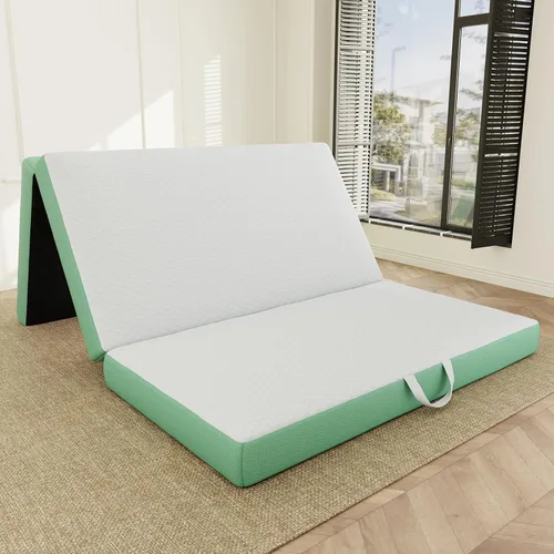 Miniatura 10 de ROXGOX Colchón Plegable Triple de Espuma Viscoelástica, Cama de Piso Portátil Individual de 4 Pulgadas, Colchoneta Plegable con Funda Lavable, Asa