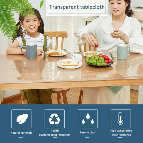 Miniatura 2 de Protector de mesa transparente de plástico PVC sin olor, 0.059 in de grosor, borde biselado de 60°, impermeable, para encimeras (47 x 98 pulgadas)