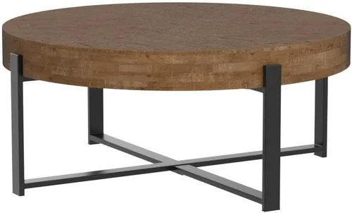 Miniatura 4 de Mesa de café redonda moderna retro con empalmes de 31.29", tablero de madera de abeto con base de patas cruzadas negras Negro (31.1 in)