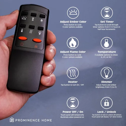 Miniatura 3 de Prominence Home Chimenea eléctrica de diseño delgado LED y chimenea montada en la pared con calentador de 1500 W, opciones de troncos y brasas