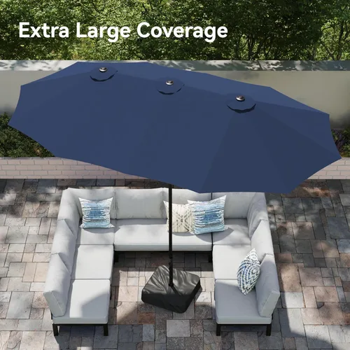 Miniatura 2 de Sombrilla para patio PHI VILLA de 15 pies, doble cara, para uso en exteriores, tamaño extra grande con manivela, base de sombrilla incluida (azul)