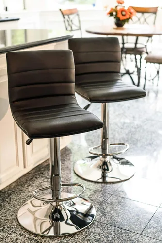 Miniatura 9 de Vogue Furniture Direct Taburetes de bar de piel sintética, modernos taburetes giratorios cuadrados ajustables con respaldo, sillas de barra