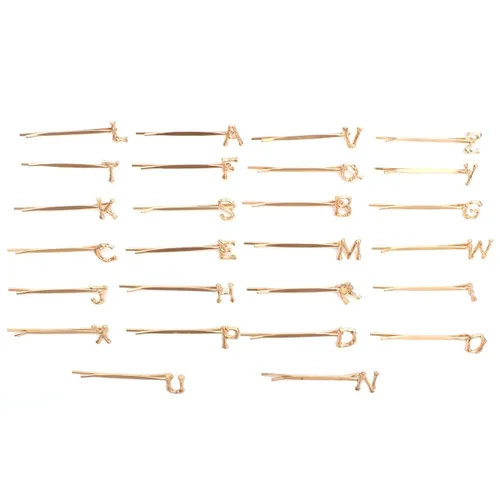 Miniatura 5 de Pinzas para el pelo del alfabeto, 26 unidades, pinzas para el cabello con diamantes de imitación, pinzas de metal para el cabello, horquilla