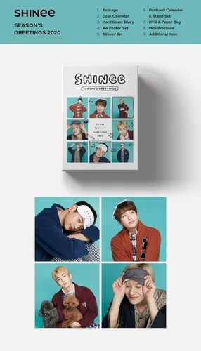 Juego de Caledar de Shinee Season's Greetings 2020+DVD+Cartel en paquete+Juego de tarjetas fotográficas adicionales