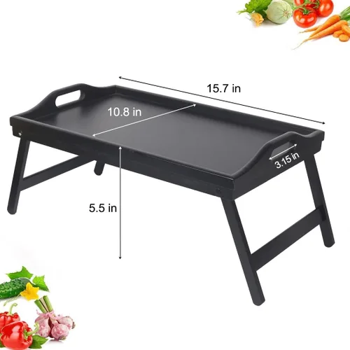 Miniatura 5 de Escritorio multiusos de madera de bambú, patas plegables, bandeja de comida para desayuno, bandeja de televisión para servir cena, té, ligero