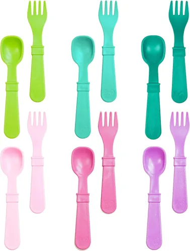 Miniatura 12 de Re-Play Juego de tenedores y cucharas para niños pequeños, juego de utensilios de 6 x 6 pulgadas para niños, apto para lavavajillas y microondas