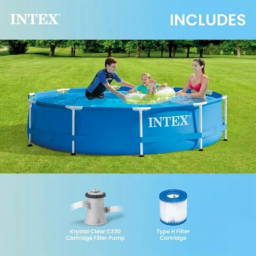 Miniatura 5 de INTEX 28201EH Juego de piscina sobre el suelo con marco de metal: 10 pies x 30 pulgadas - Incluye bomba de filtro de cartucho de 330 GPH