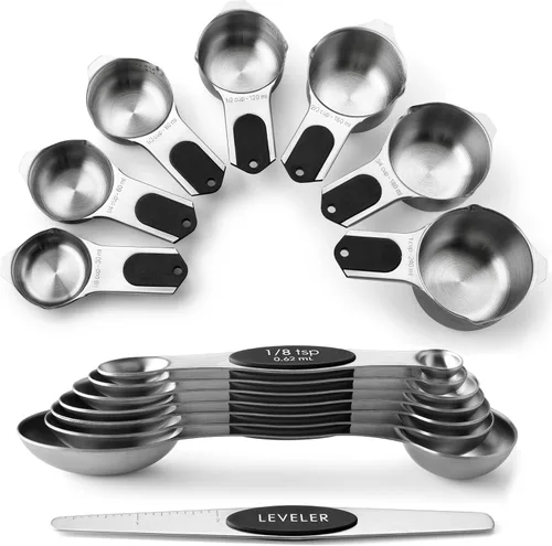 Spring Chef Juego de tazas y cucharas medidoras magnéticas, patentado, imanes fuertes N45, acero inoxidable resistente que cabe en tarros de Negro