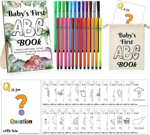 Miniatura 10 de Geelin 51 piezas de libro ABC del primer libro ABC del bebé, libro de visitas, alternativa educativa, 26 tarjetas para colorear del alfabeto de la A
