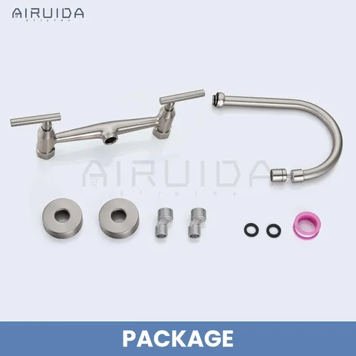 Miniatura 9 de Airuida Grifo de fregadero de cocina de montaje en pared, grifos de cocina de 8 pulgadas, asas dobles centrales de 360 grados, boquilla giratoria