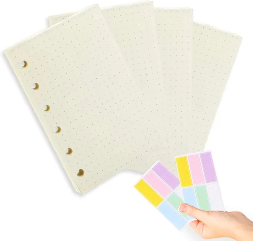 Recambio de planificador A7, 4 piezas por juego, papel matriz de puntos, con calcomanías de etiquetas de regalo, mini recambios de carpeta para mini