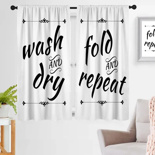 Miniatura 9 de zokyer Cortinas de cocina en blanco y negro con frases de lavado con palabras impresas en seco, divertidas, simples, pequeñas, cortas, 27.5 pulgadas