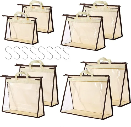 Miniatura 12 de Bolsas de Almacenamiento Transparentes para Bolsos Organizador de Armario, Bolsa de Almacenamiento Colgante con Cremallera para Bolsos, M Beige