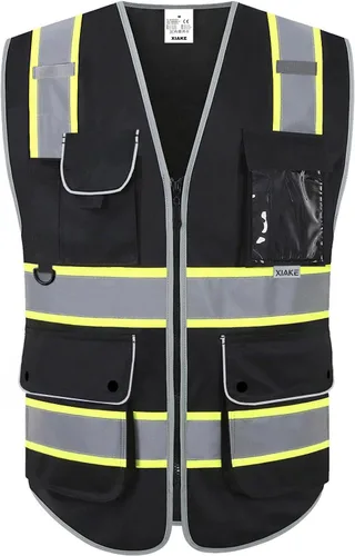 XIAKE Chaleco de seguridad reflectante para hombres y mujeres, chaleco de alta visibilidad clase 2 con bolsillos, cumple con las normas ANSI Ribete