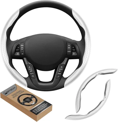 Miniatura 10 de GSPSCN Cubierta Universal de Volante de Coche de Fibra de Carbono Antideslizante, Cubierta de Volante Mariposa, Protector de Volante Segmentado Negro