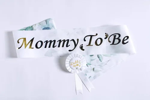 PATTICARRY - Juego de pines para mamá y papá para ser – Decoraciones de eucalipto para baby shower, banda bohemia dorada para baby shower, banda de