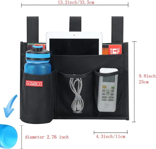 Miniatura 3 de Zafit Organizador colgante para mesita de noche, organizador de almacenamiento para revistas, teléfono, control remoto (4 bolsillos, negro)