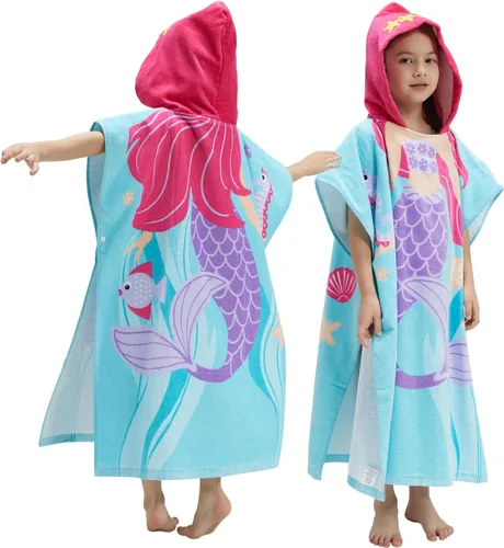 Miniatura 7 de BANGSAUR Toalla con capucha para niños, baño o playa, toallas de algodón suave para niñas, absorbente envolvente de piscina con capucha, poncho bata