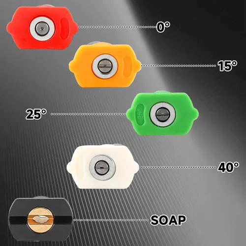 Miniatura 9 de Puntas para lavadora a presión, boquilla de lavado a presión amarilla de 15°, boquillas de jabón para lavadora eléctrica de 65 grados, color negro