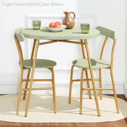 Miniatura 4 de Best Choice Products Juego de mesa de comedor ovalada de 3 piezas, moderno comedor de cocina pequeño con 2 sillas, marco de metal, respaldos curvos