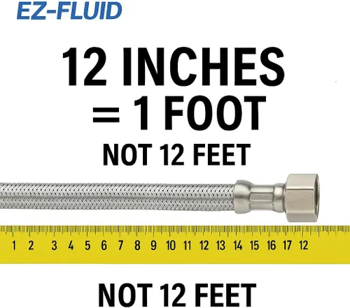 Miniatura 2 de EZ-FLUID Línea de agua para nevera de 12 pulgadas, 1 pie x 1/4 pulgadas, conexión hembra de comp. de acero inoxidable, manguera de agua trenzada
