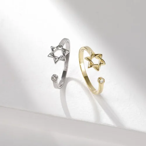 Miniatura 2 de YILUOCD Anillo de circón de estrella de David para mujer, amuleto simple Magen David Wiccano, anillos ajustables hexagonales, joyería judía