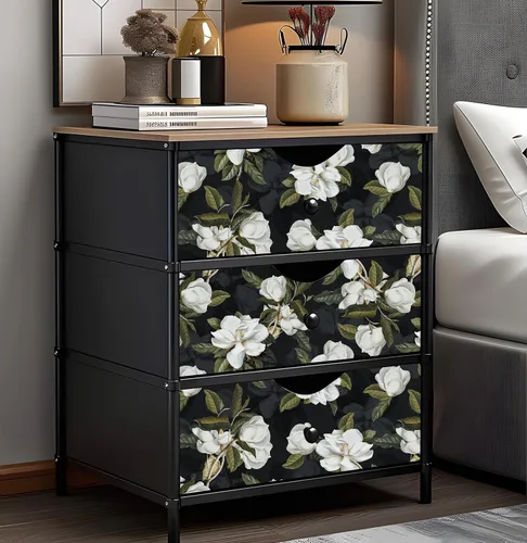 Miniatura 5 de HAOKHOME Papel tapiz floral para despegar y pegar, papel de pared de magnolia extraíble, color negro/blanco/verde, papel de contacto autoadhesivo