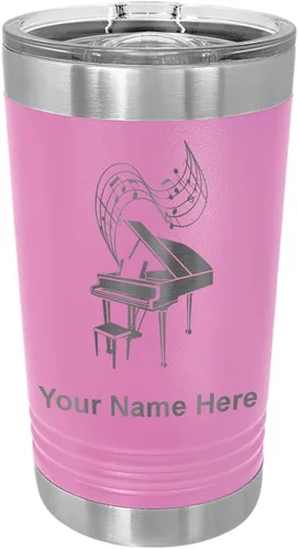 Miniatura 7 de LaserGram Vaso de pinta aislado al vacío de 16 onzas, piano de cola, grabado personalizado incluido (negro)