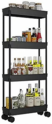Sooyee Carrito de Almacenamiento Delgado de 4 Niveles, Carrito de Almacenamiento con Ruedas, Estante Estrecho, Estante de Baño, Unidad de Estantería