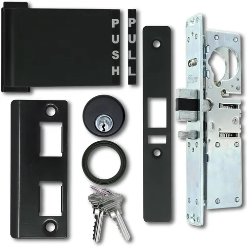 Miniatura 11 de Summit Doorware Kit de cerradura de mortaja y manija de salida con cilindro de embutir y llaves en acabado duronótico (empujar a derecha)